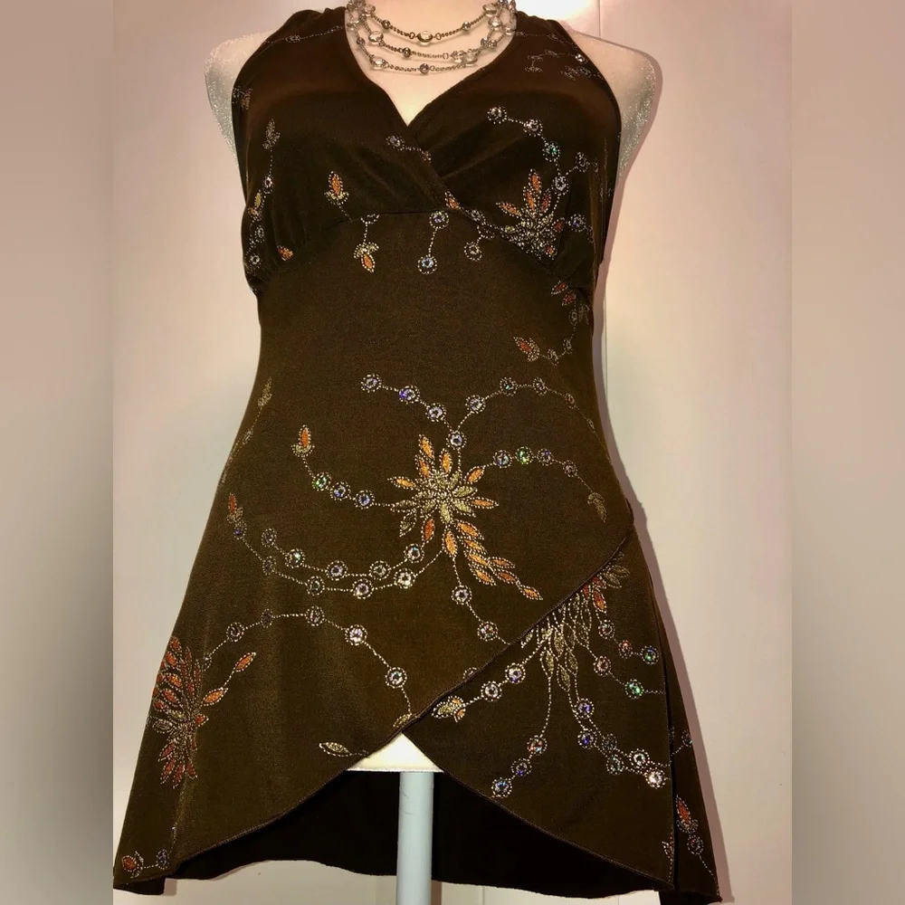 A. Byer  Glittered Floral decorated Halter Top - Picture 3 of 9